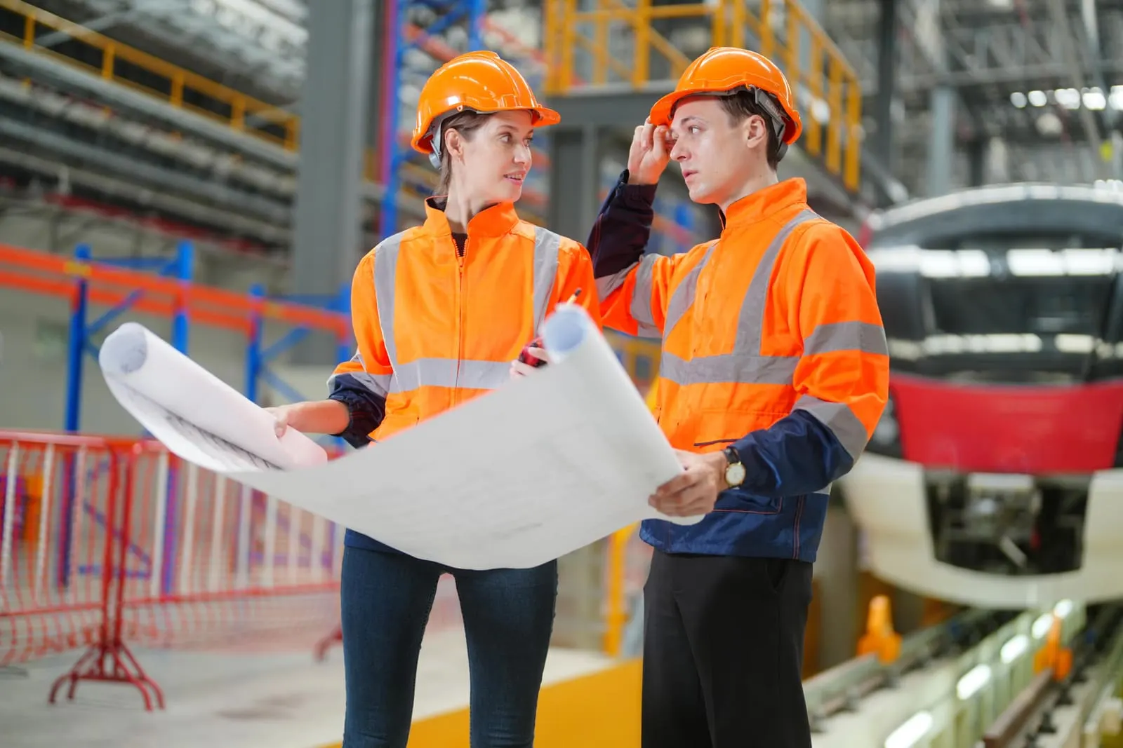 Engineers reviewing technical plans for ISO certification
